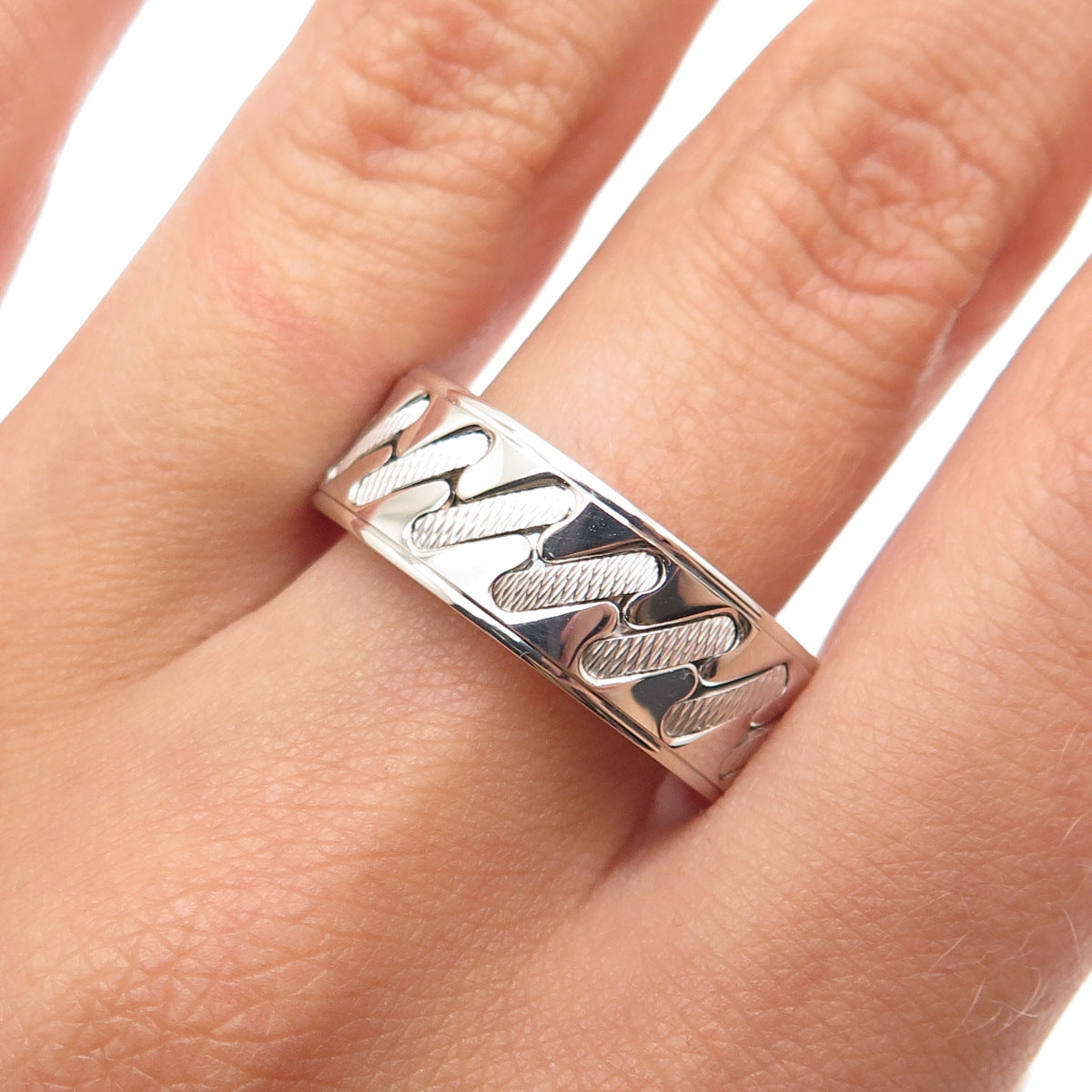 NEOS 925 Sterling Silver Textured Sewing Stitches Band Ring Size 10