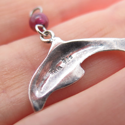 BOMA 925 Sterling Silver Vintage Real Tourmaline Dolphin Charm Pendant