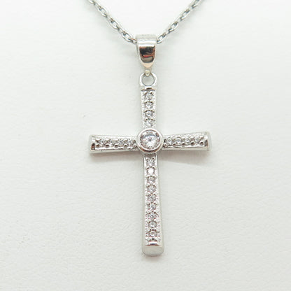 925 Sterling Silver Italy Round-Cut C Z Cross Cable Chain Necklace 16"