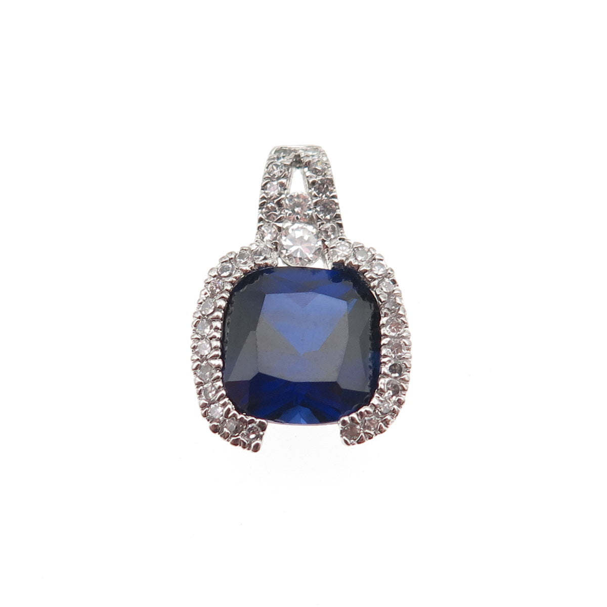 925 Sterling Silver Lab-Created Sapphire & C Z Mini Charm Pendant