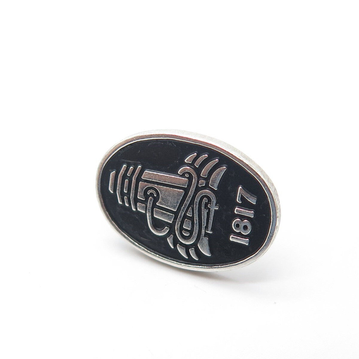925 Sterling Silver Vintage Black Enamel 1817 Fire Hydrant Lapel Pin