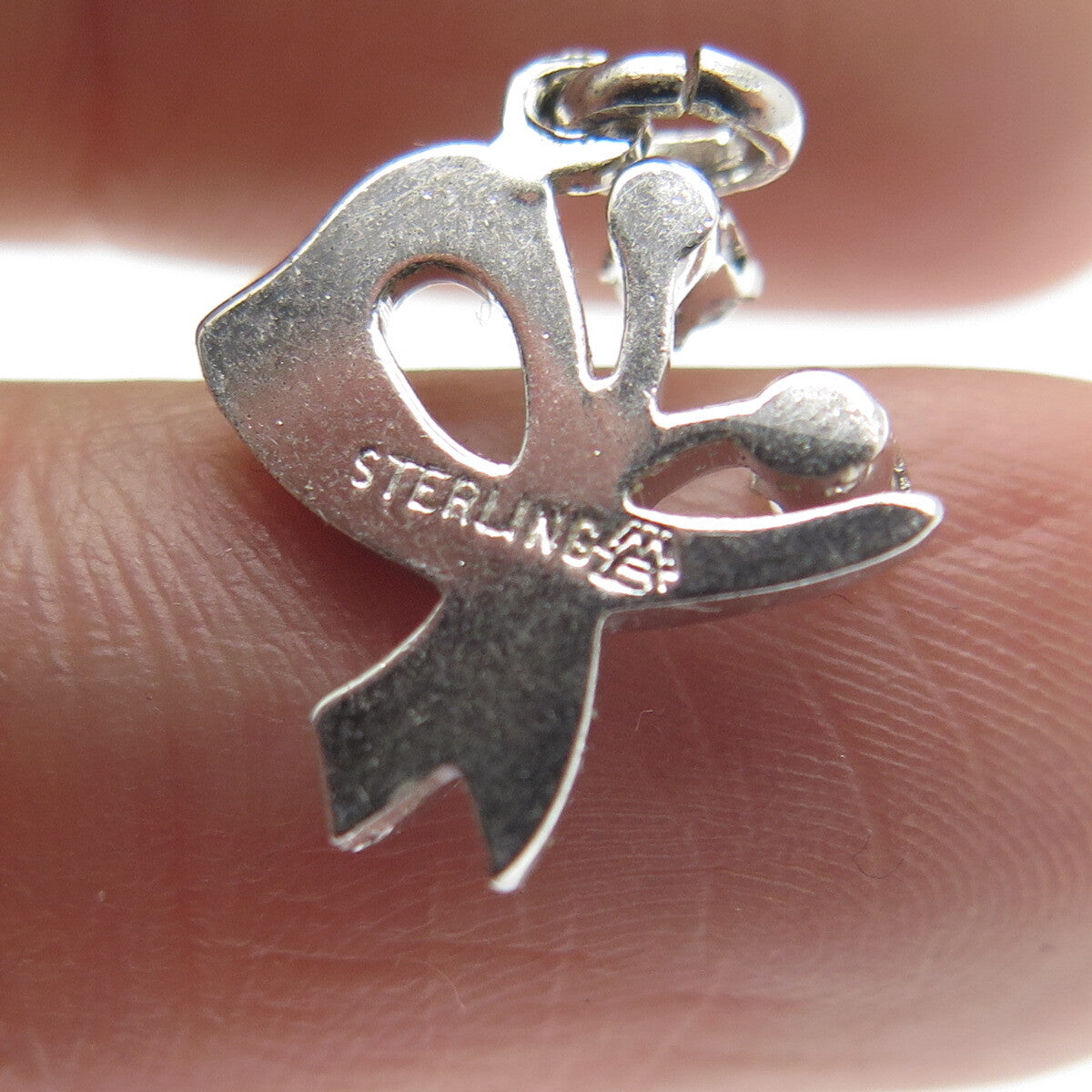 925 Sterling Silver Antique Art Deco Real White Topaz Bow Minimalist Pendant
