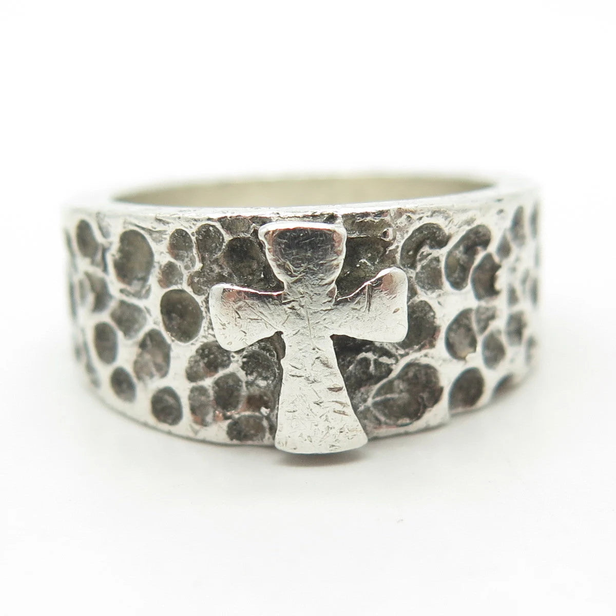 925 Sterling Silver Vintage Cross Religious Theme Ring Size 8.75