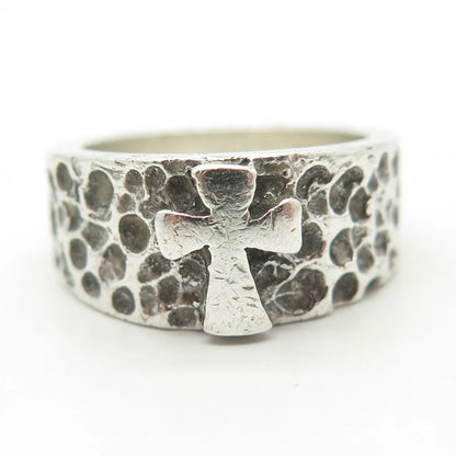 925 Sterling Silver Vintage Cross Religious Theme Ring Size 8.75