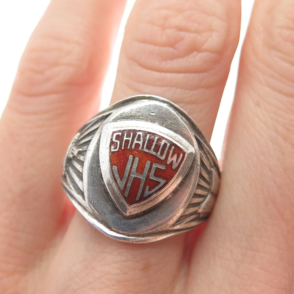 REED & CO NYC 925 Sterling Vintage 1973 Enamel JHS Shallow School Ring Size 8.5