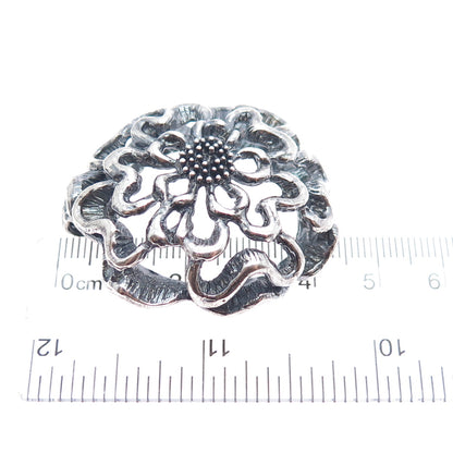 925 Sterling Silver Vintage Carnation Flower Oxidized Charm Pendant