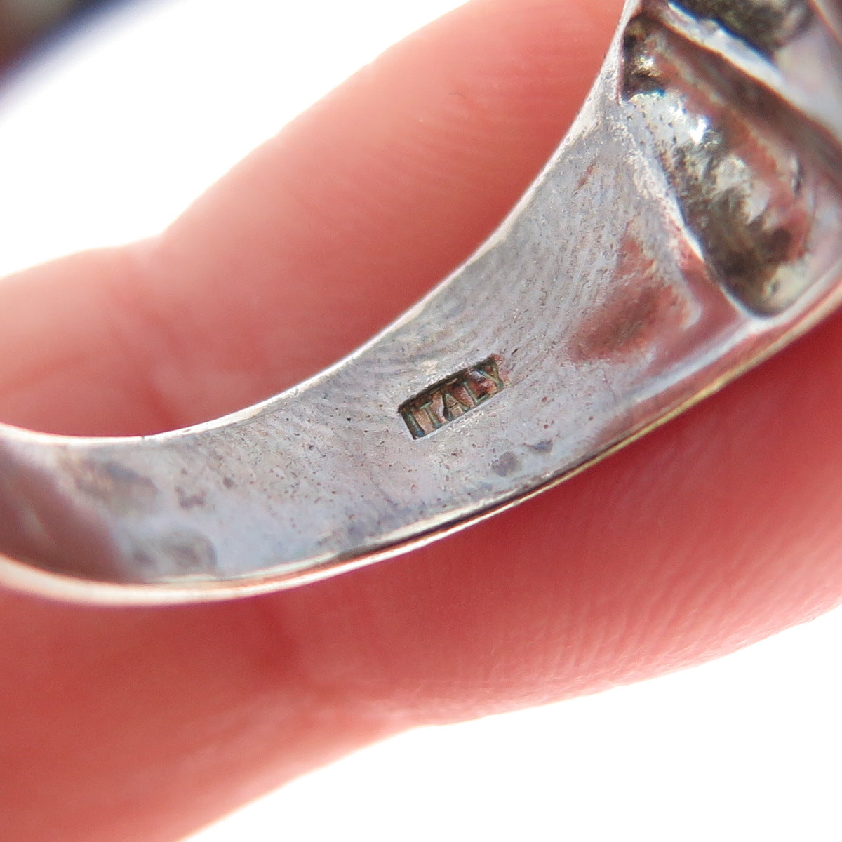 925 Sterling Silver Vintage Italy Modernist Zig Zag Oxidized Ring Size 8