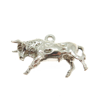 925 Sterling Silver Vintage Bull Minimalist 3D Charm Pendant