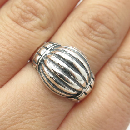 925 Sterling Silver Vintage Ribbed Ring Size 9.5