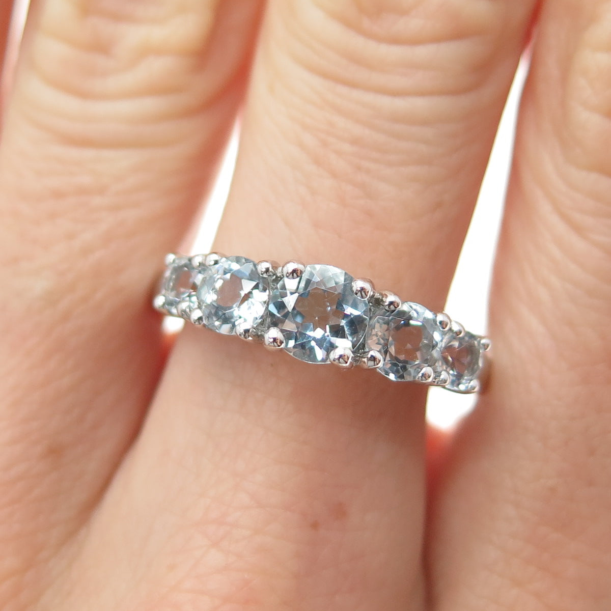 KN Kajal Naina 925 Sterling Silver Real Round-Cut Aquamarine Ring Size 9.25