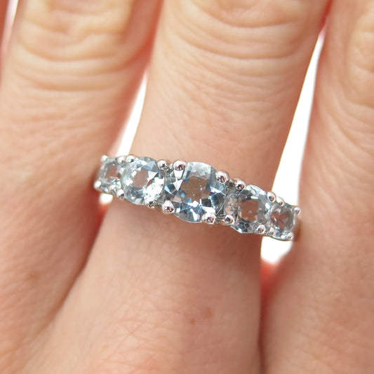 KN Kajal Naina 925 Sterling Silver Real Round-Cut Aquamarine Ring Size 9.25