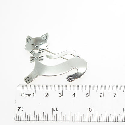 925 Sterling Silver Vintage Mexico Modernist Cat Oxidized Pin Brooch