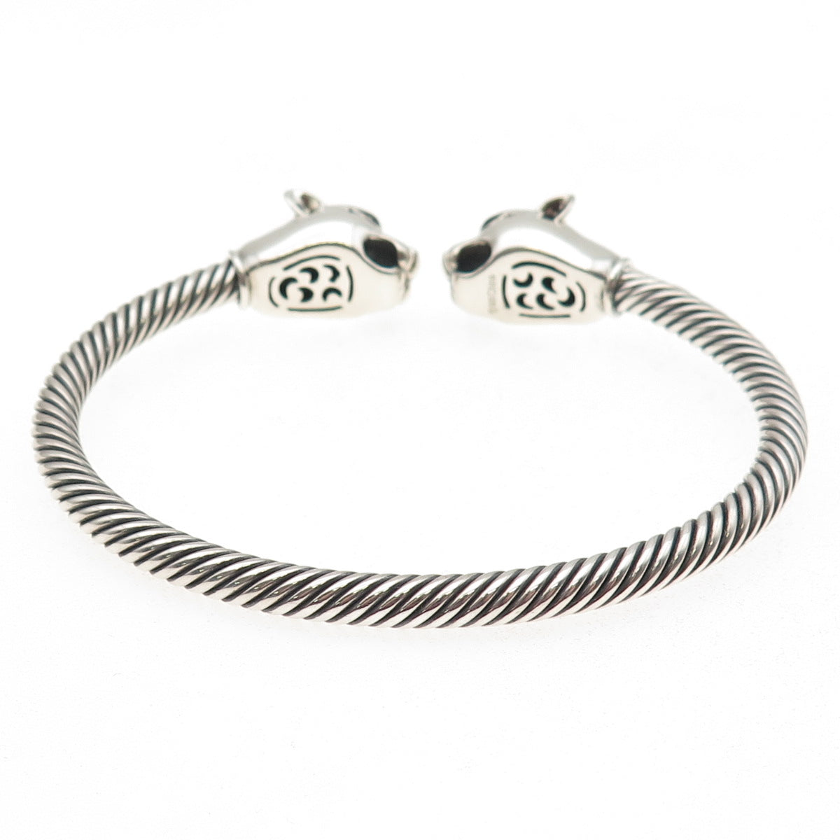 925 Sterling Silver Vintage Panther Adjustable Cable Cuff Bracelet 7"