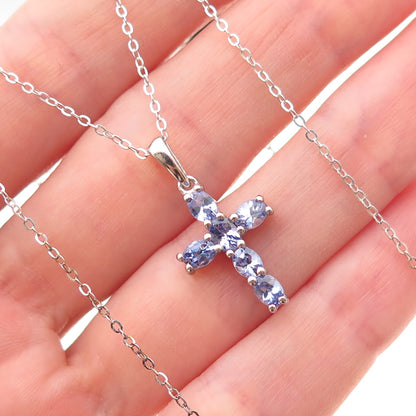 Chuck Clemency 925 Sterling Silver Real Tanzanite Cross Cable Chain Necklace 20"