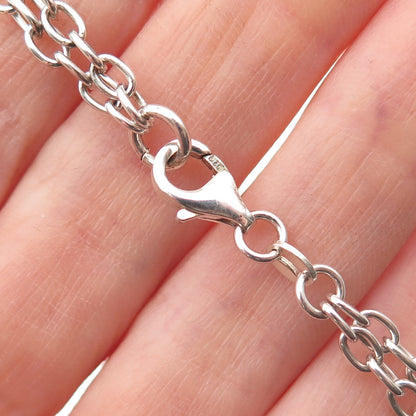 925 Sterling Silver Vintage Loving Heart Double Chain Necklace 16"