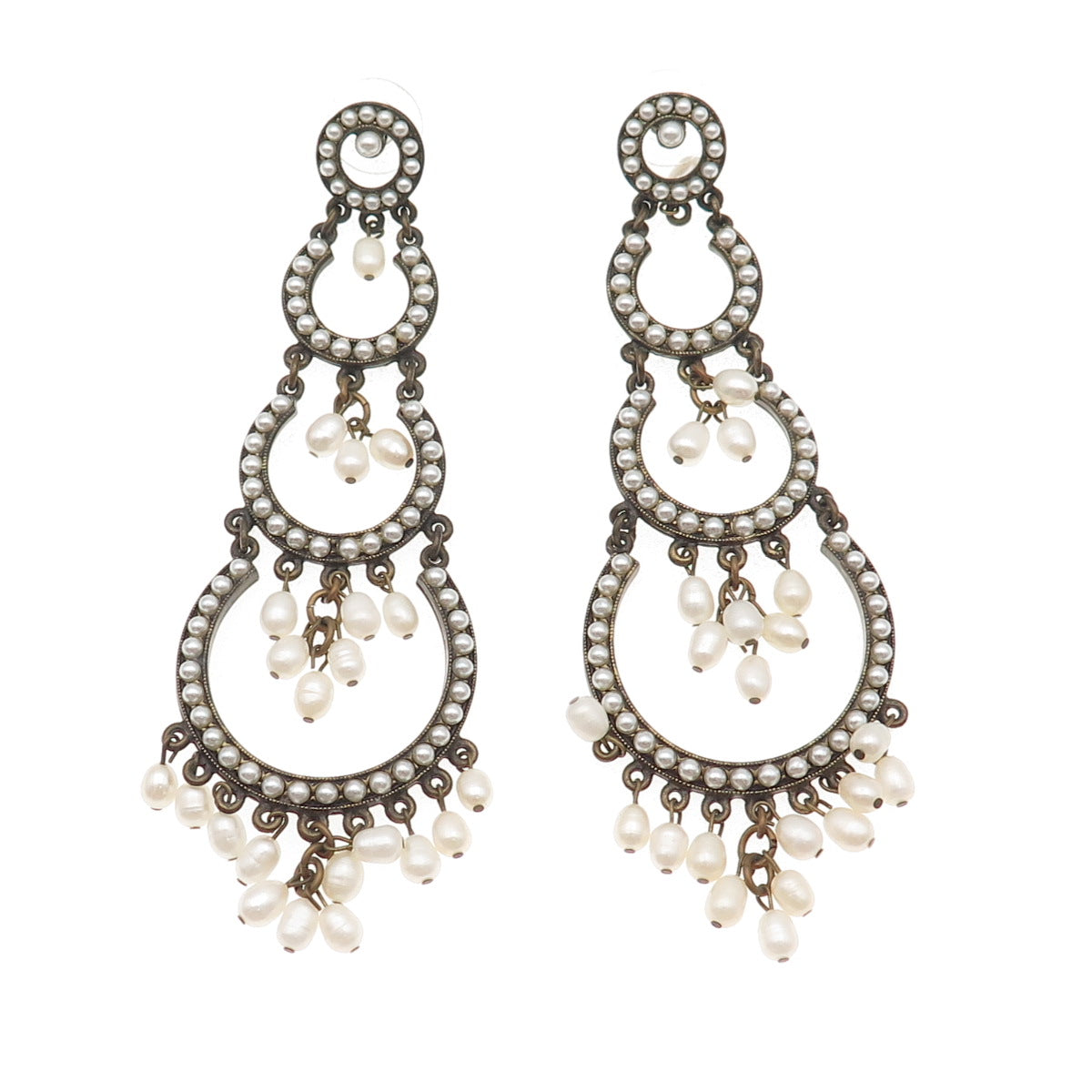 Ben-Amun Gold-Tone Vintage Faux Pearl Boho Dangle Earrings