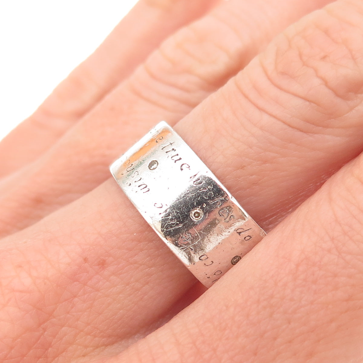 925 Sterling Silver Vintage Real Diamond Wishes Do Come True Band Ring Size 8.75