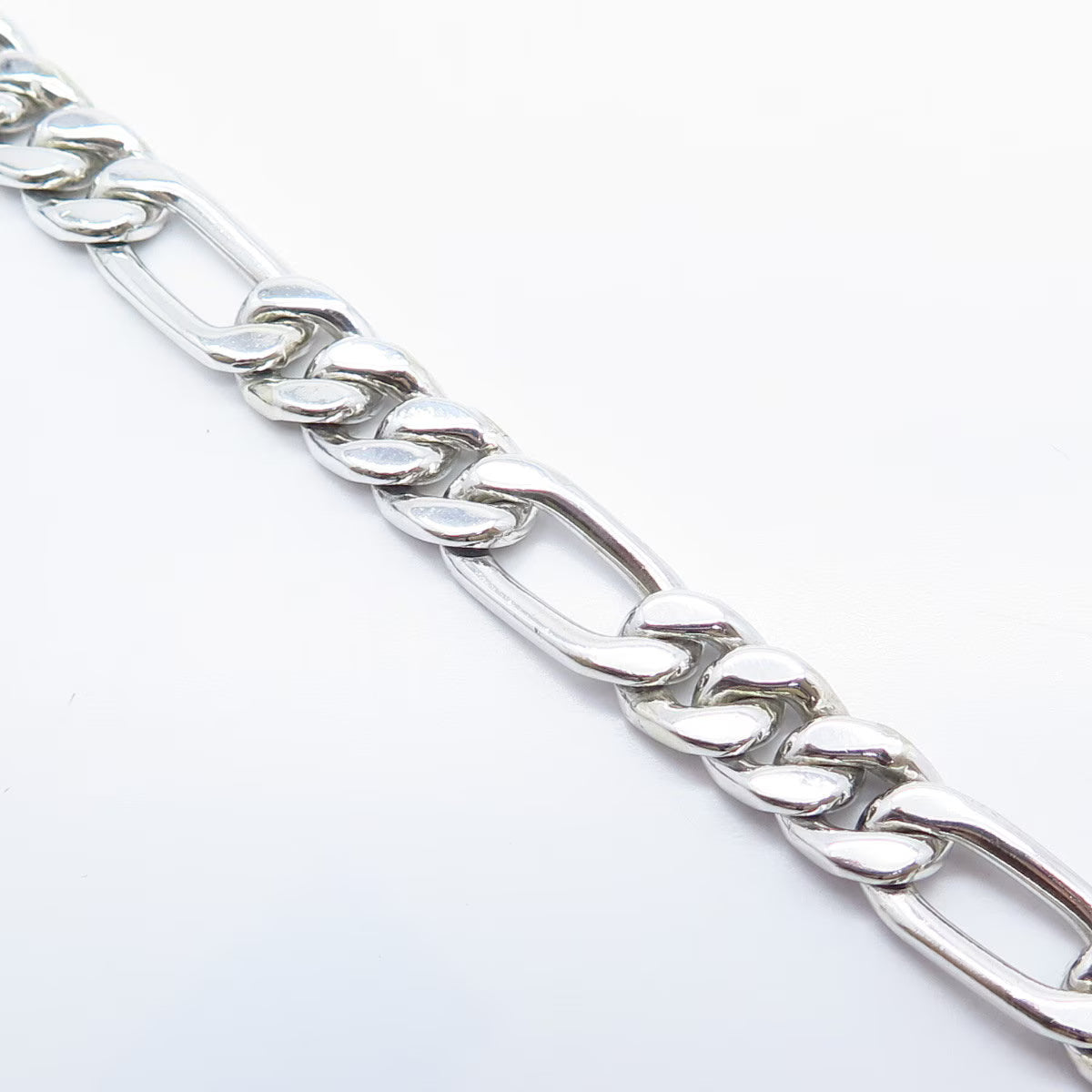 925 Sterling Silver Vintage Figaro Link Bracelet 8.25"
