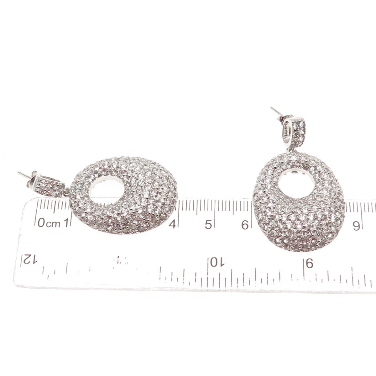 925 Sterling Silver Real Round-Cut White Topaz Crescent Dangle Earrings