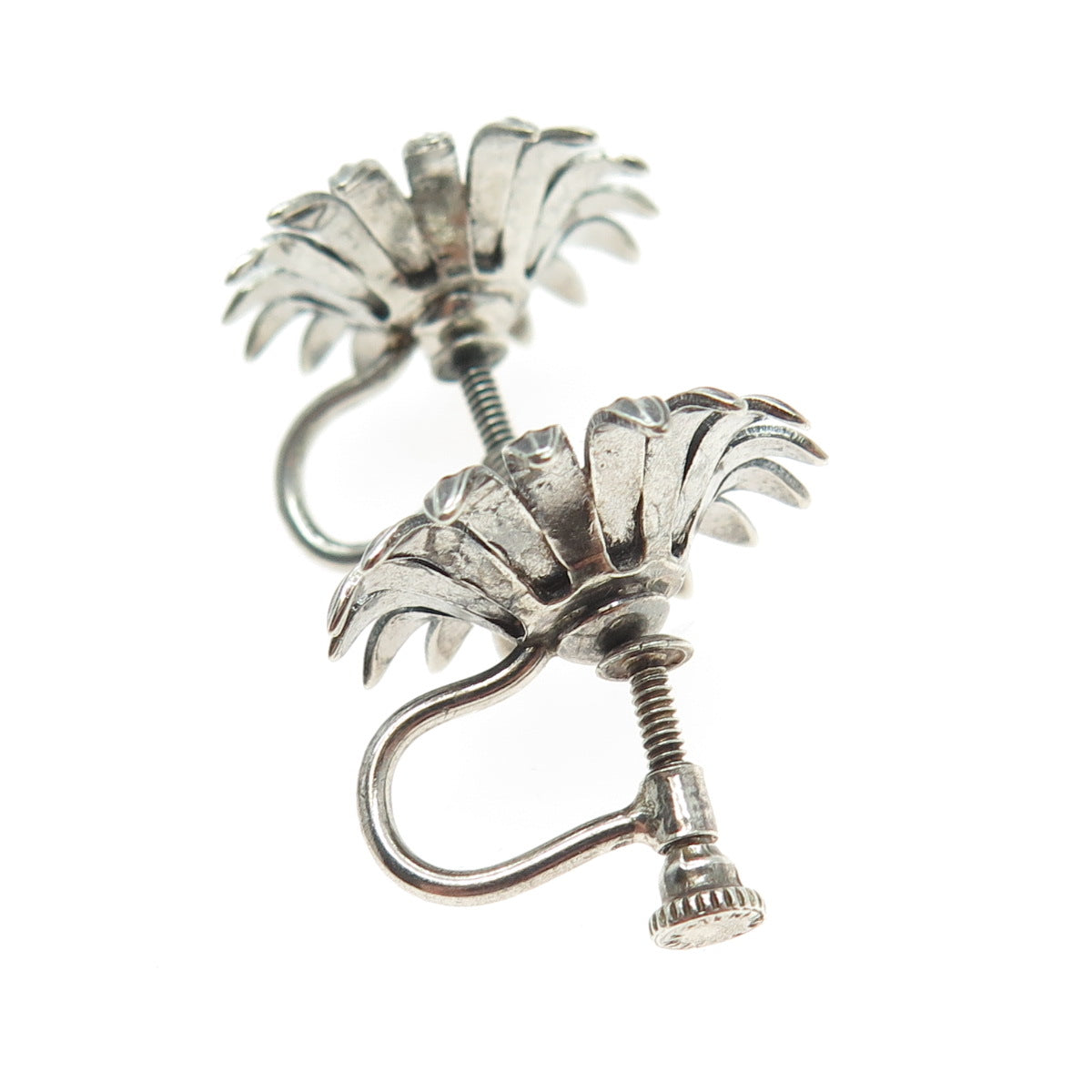 925 Sterling Silver Antique Art Deco Spring Flower Screw Back Earrings