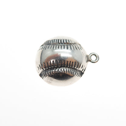 925 Sterling Silver Vintage Baseball Oxidized Mini Charm Pendant