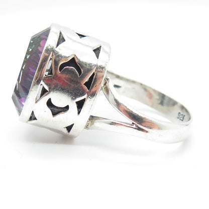 925 Sterling Silver Vintage Real Mystic Quartz Domed Ring Size 8.75