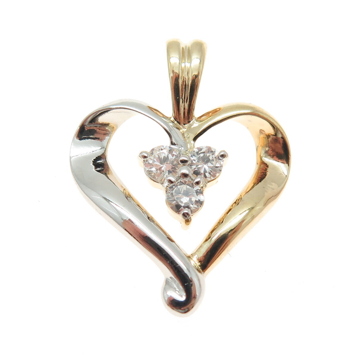 ROSS SIMONS 925 Sterling Silver 2-Tone Round-Cut C Z Heart Pendant