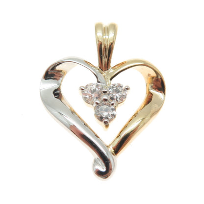 ROSS SIMONS 925 Sterling Silver 2-Tone Round-Cut C Z Heart Pendant