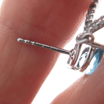 925 Sterling Silver Real Marquise-Cut Blue Round-Cut White Topaz Dangle Earrings