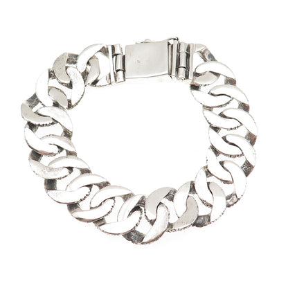 925 Sterling Silver Vintage Dragon Skin Oxidized Cuban Link Bracelet 8.5"