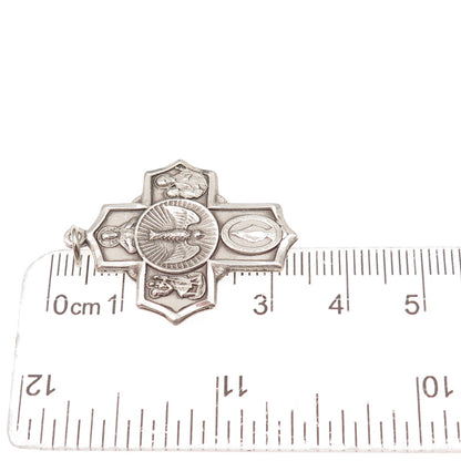 Bliss 925 Sterling Silver Antique Art Deco 4-Way Cross Catholic Charm Pendant