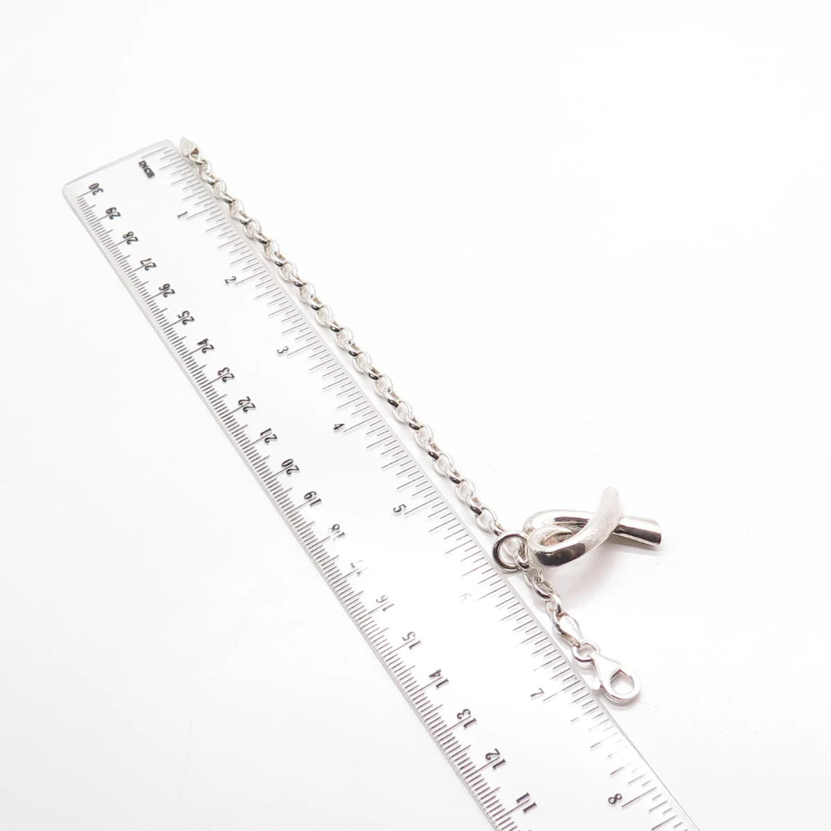 925 Sterling Silver Vintage Italy Heart Charm Rolo Link Bracelet 7.75"