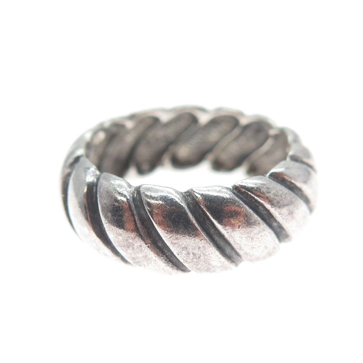 925 Sterling Silver Vintage Modernist Ribbed Oxidized Band Ring Size 6.25