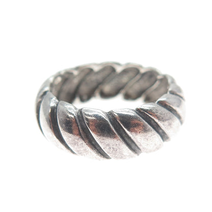 925 Sterling Silver Vintage Modernist Ribbed Oxidized Band Ring Size 6.25