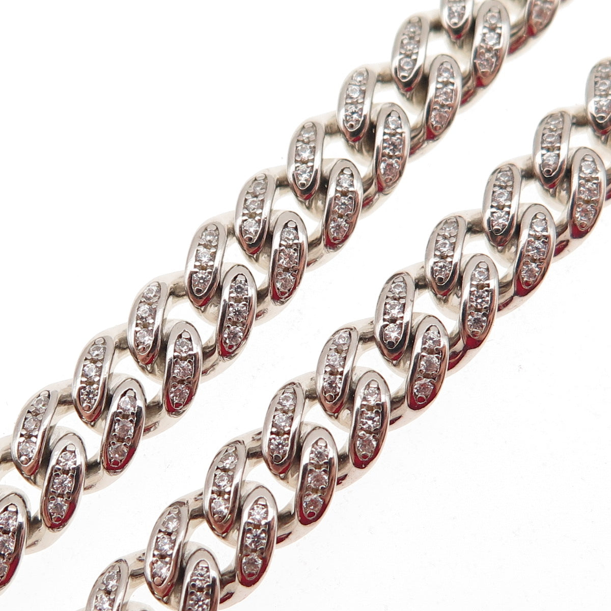 925 Sterling Silver Round-Cut C Z Cuban Chain Necklace 16"
