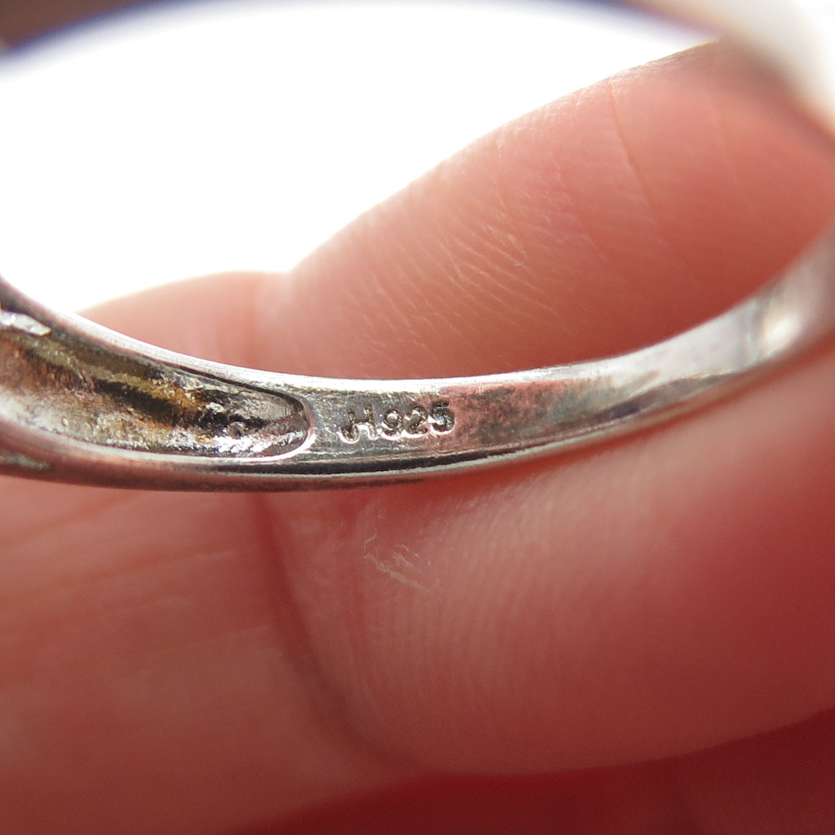 JH YOUNG Sterling Silver Lab-Created Sapphire & Real White Topaz Ring Size 9.25