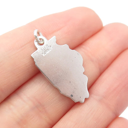 925 Sterling Silver Vintage Kinney "Illinois" State Map Charm Pendant