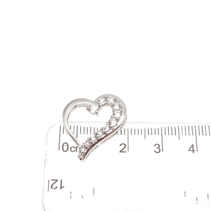 925 Sterling Silver Real Round-Cut White Topaz Heart Mini Slide Charm Pendant