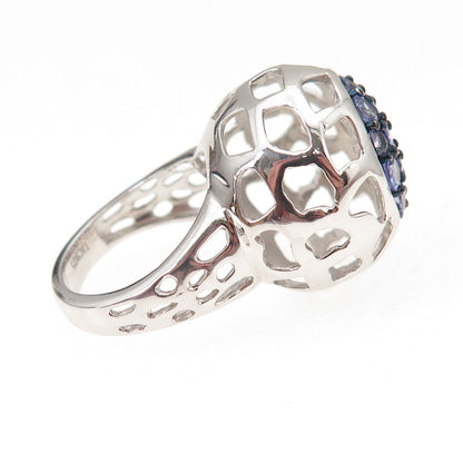 925 Sterling Silver Real Round-Cut Tanzanite Ornate Ball Ring Size 5.25