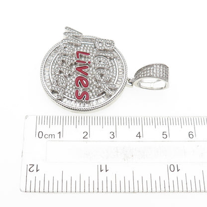 925 Sterling Silver Enamel Multi-Cut C Z Black Lives Matter Charm Pendant