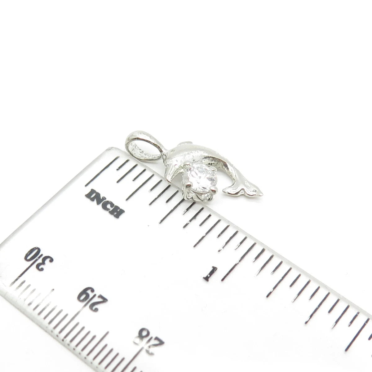 925 Sterling Silver Vintage C Z Dolphin For Good Luck Charm Pendant