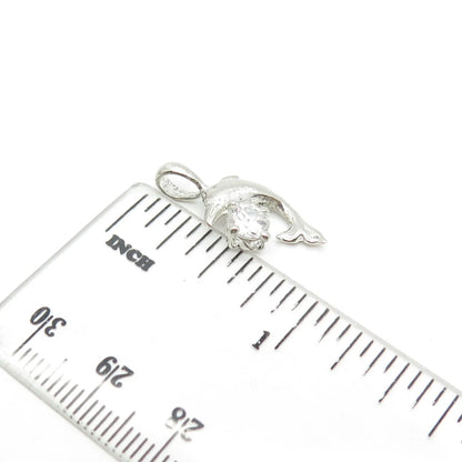 925 Sterling Silver Vintage C Z Dolphin For Good Luck Charm Pendant