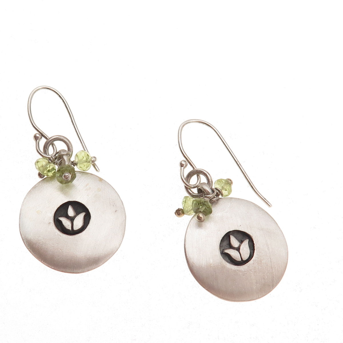 Satya 925 Sterling Silver Vintage Real Peridot Tulip Oxidized Dangle Earrings