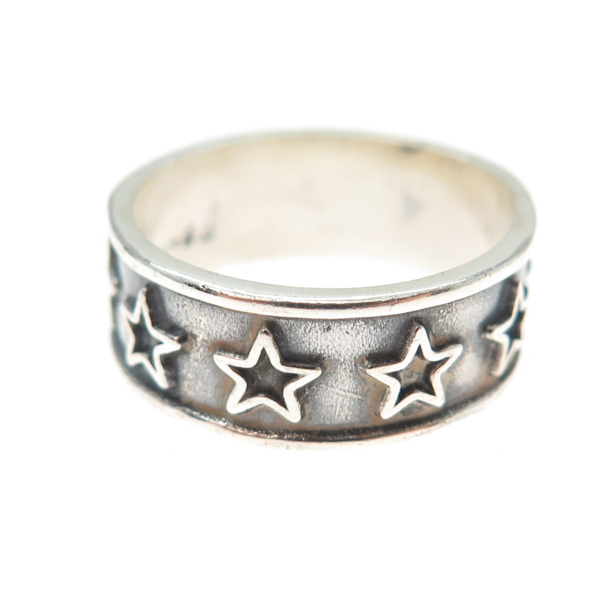 925 Sterling Silver Vintage Mexico Star All Around Oxidized Band Ring Size 8.25