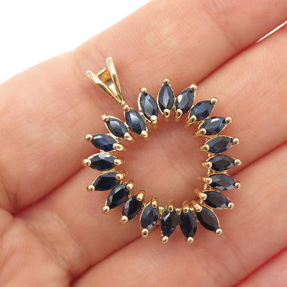 925 Sterling Silver Gold Plated Real Marquise-Cut Sapphire Heart Charm Pendant