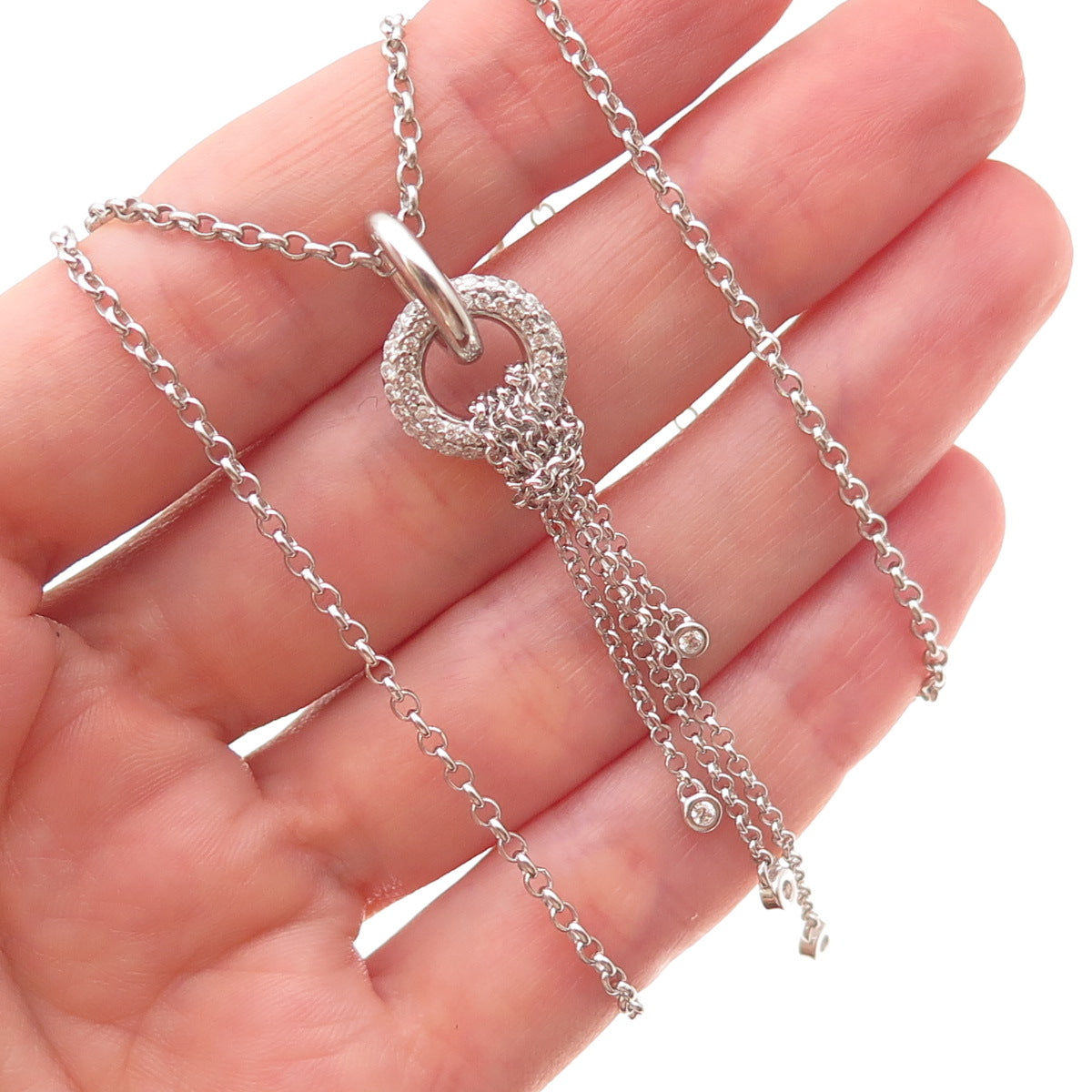 Esprit 925 Sterling Silver Round-Cut C Z Tassel Rolo Chain Necklace 18"