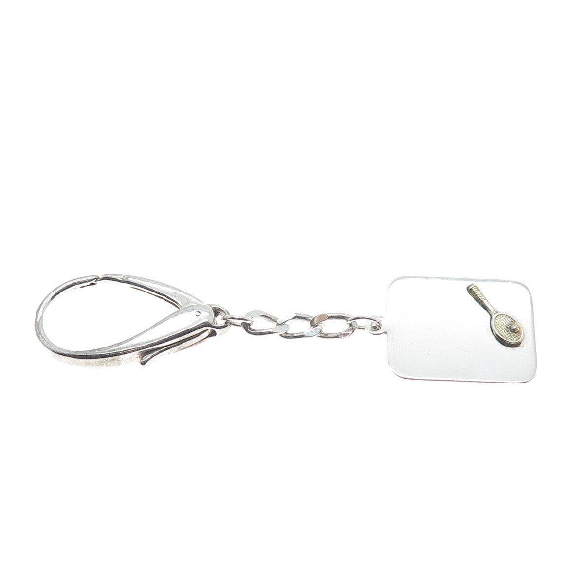 925 Sterling Silver 2-Tone Vintage Germany Tennis Racket Tag Key Fob Chain