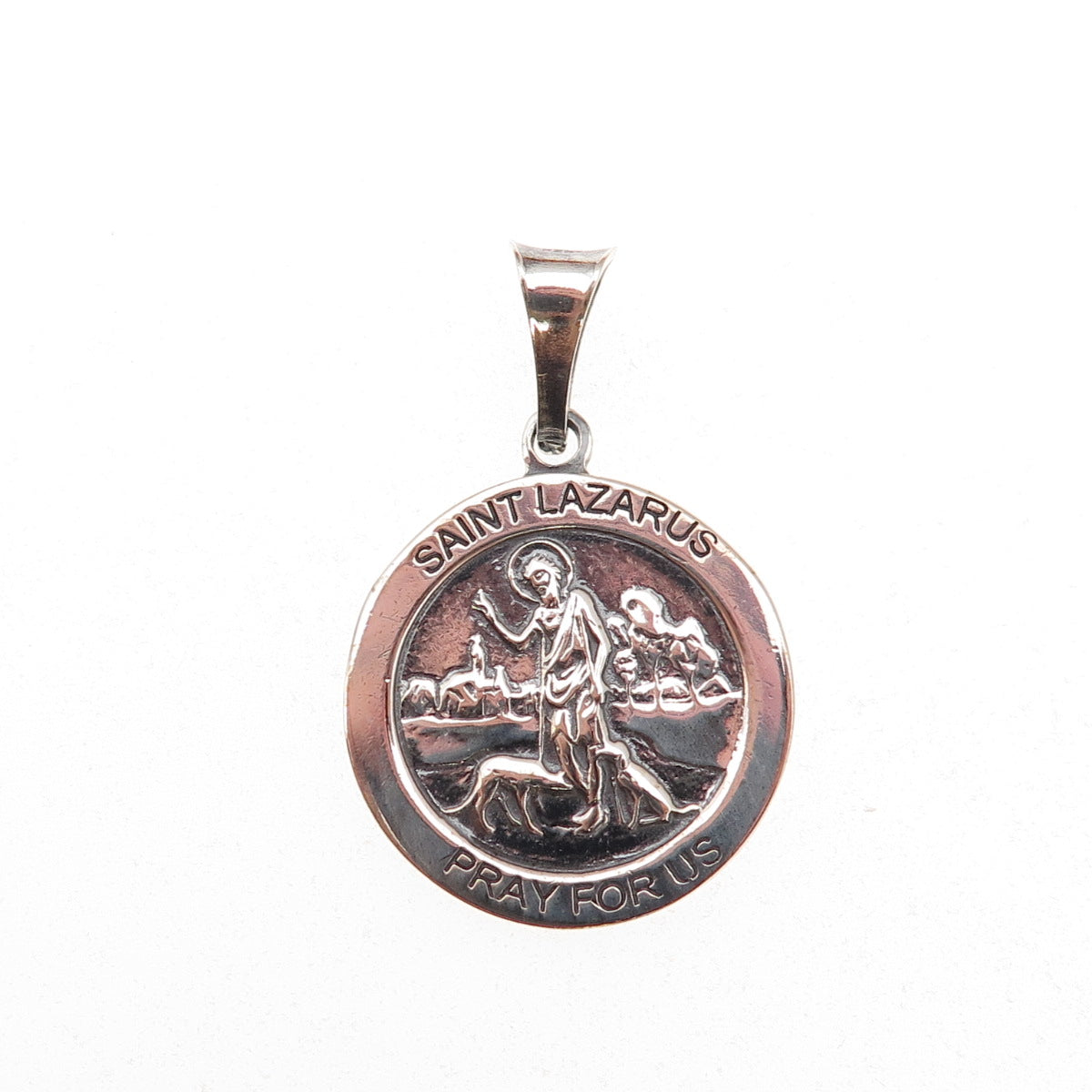925 Sterling Silver Vintage Italy Saint Lazarus Oxidized Charm Pendant