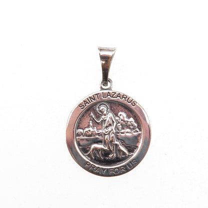 925 Sterling Silver Vintage Italy Saint Lazarus Oxidized Charm Pendant