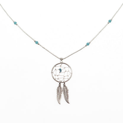 Old Pawn 925 Sterling Vintage Turquoise Dreamcatcher Liquid Chain Necklace 18"